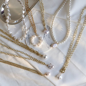 Necklace Pendant Imitation Pearl Necklace For Women Metal Strip Chain Necklace Jewelry