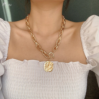 2020 Korea Fashion Classic Thick Chain Necklace Metal Gold Silver Color Pendant Necklace For Men Women Men Party Jewelry