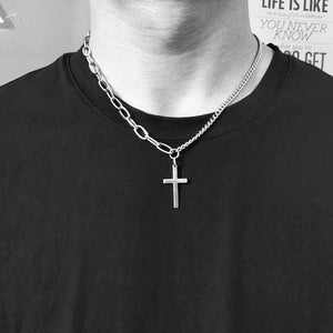 2020 Personality Hip Hop Multilayer Necklace Metal Cross Pendant Silver Color Chain Necklace for Women Men Unisex Jewelry
