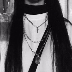 Girl Gift Metal Silver Color Cross Pendants Necklace For Women Men  Jewelry Geometric Rectangle Clavicle Chain Necklace