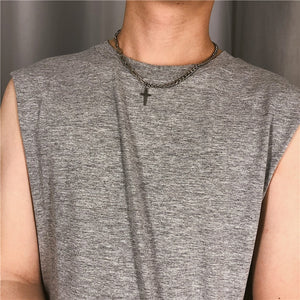 Girl Gift Metal Silver Color Cross Pendants Necklace For Women Men  Jewelry Geometric Rectangle Clavicle Chain Necklace