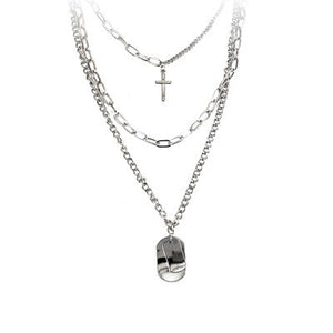 Girl Gift Metal Silver Color Cross Pendants Necklace For Women Men  Jewelry Geometric Rectangle Clavicle Chain Necklace