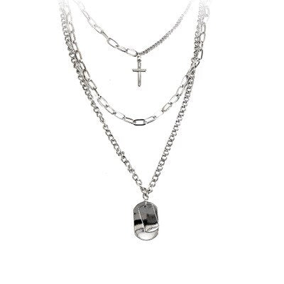 Girl Gift Metal Silver Color Cross Pendants Necklace For Women Men  Jewelry Geometric Rectangle Clavicle Chain Necklace