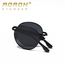 Carica l&#39;immagine nel visualizzatore di Gallery, AORON Folding Polarized Sunglasses Classic Round Lens Men / Women Sun Glasses Metal Frame UV400 Sunglasses