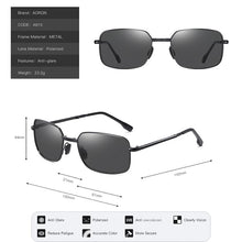 Carica l&#39;immagine nel visualizzatore di Gallery, AORON Folding Polarized Sunglasses Men / Women Rectangular Eyewear Metal Frame UV400 Sun Glasses