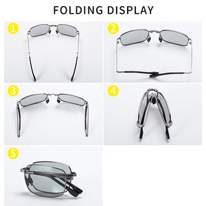 AORON Folding Polarized Sunglasses Men / Women Rectangular Eyewear Metal Frame UV400 Sun Glasses