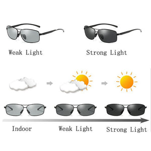 AORON Photochromic Polarized Mens Sunglasses Classic Rectangle Sun Glasses UV400 Aluminum magnesium Leg Sunglasses