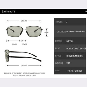 AORON Photochromic Polarized Mens Sunglasses Classic Rectangle Sun Glasses UV400 Aluminum magnesium Leg Sunglasses