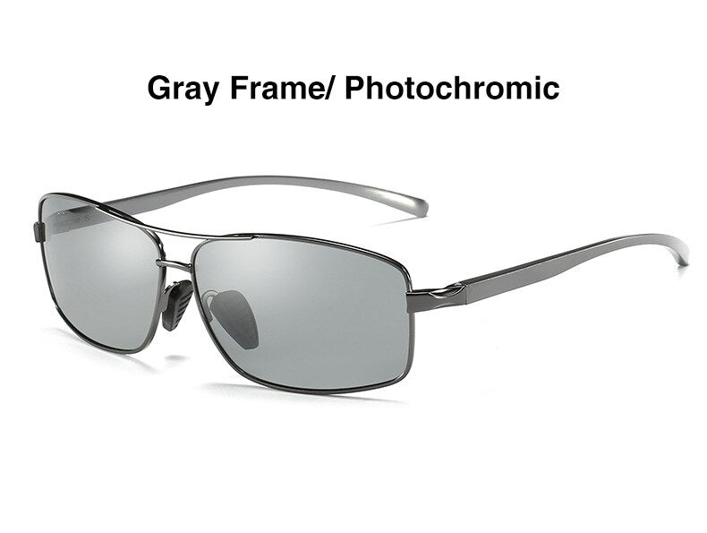 AORON Photochromic Polarized Mens Sunglasses Classic Rectangle Sun Glasses UV400 Aluminum magnesium Leg Sunglasses