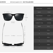 Load image into Gallery viewer, AORON Polarized Sunglasses Men Women Classic Square Sun Glasses UV400 Mirror Aluminum Leg Sunglasses Men