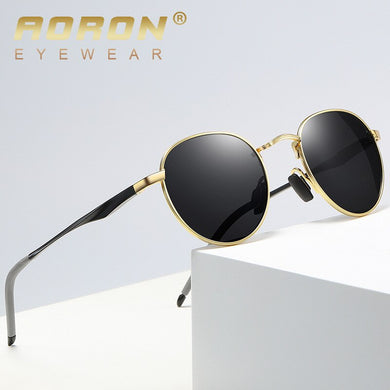 AORON Retro Polarized Sunglasses Round Sun Glasses Men Women Mirror Reflective Metal Frame Aluminum Legs Men Sunglasses A553