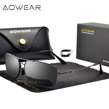 Load image into Gallery viewer, AOWEAR 2023  Quality Rectangle Sunglasses Men Polarized Fashionable Memory Metal Retro Sun Glasses with Case Gafas De Sol