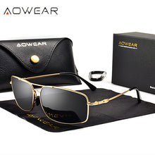 Load image into Gallery viewer, AOWEAR 2023  Quality Rectangle Sunglasses Men Polarized Fashionable Memory Metal Retro Sun Glasses with Case Gafas De Sol