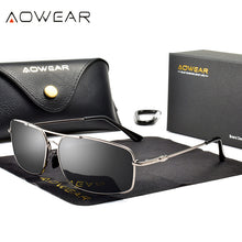 Load image into Gallery viewer, AOWEAR 2023  Quality Rectangle Sunglasses Men Polarized Fashionable Memory Metal Retro Sun Glasses with Case Gafas De Sol