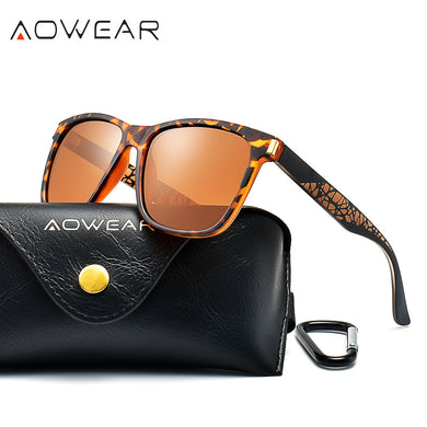 AOWEAR 2023 Vintage Sunglasses Women Polarized TR90 Pattern Frame UV400 Square Sun Glasses Unisex Goggles Eyewear Oculos