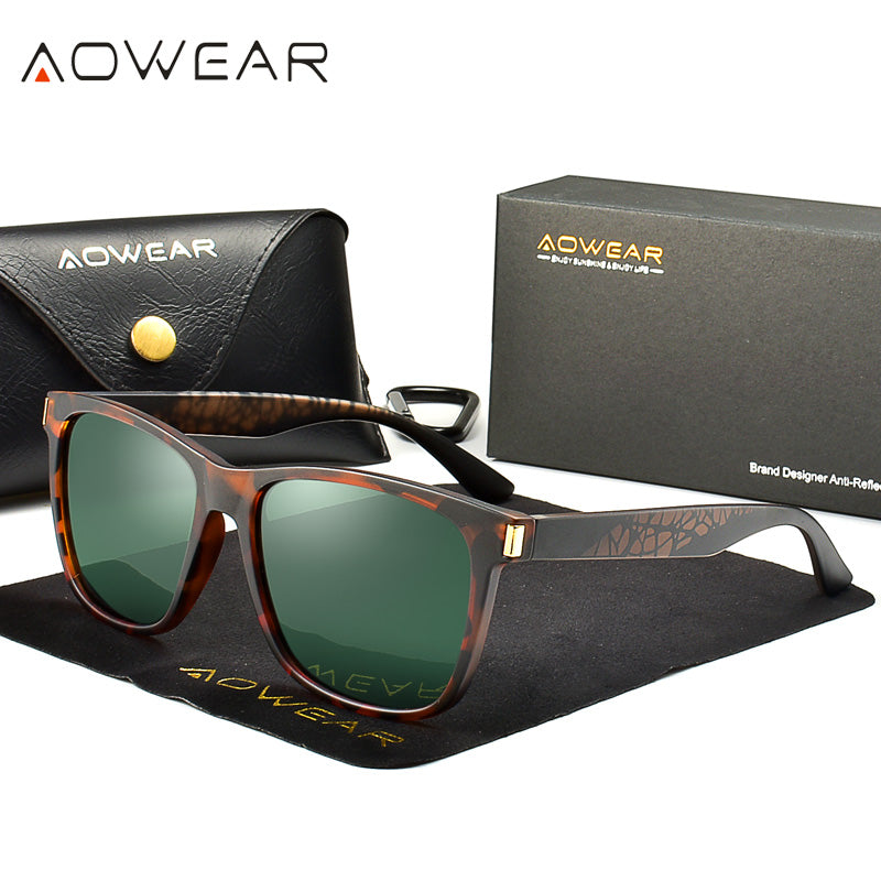 AOWEAR 2023 Vintage Sunglasses Women Polarized TR90 Pattern Frame UV400 Square Sun Glasses Unisex Goggles Eyewear Oculos