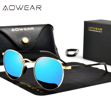 AOWEAR 2023 Womens Polarized Round Sunglasses Women  Vintage Fashionable Mirror Glasses Ladies Steampunk Vintage Eyewear