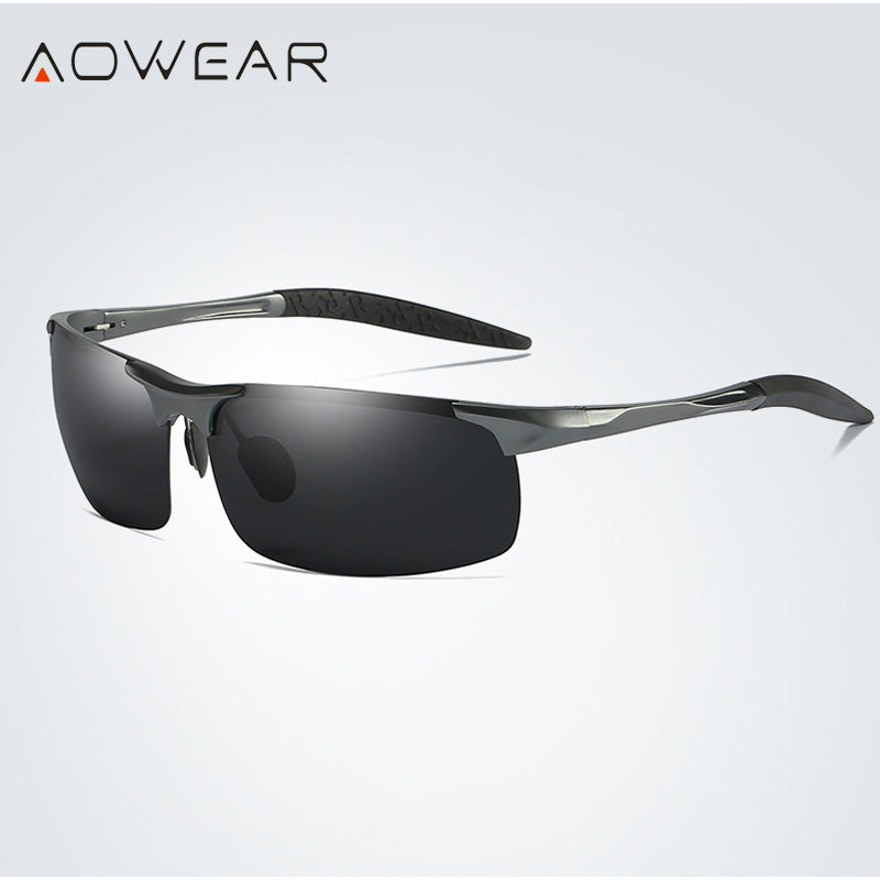 AOWEAR Aluminum Sunglasses Men Polarized Outdoor Mirror Rimless Sport Style Sun glasses Classic Driving Goggles Eyewear Oculos