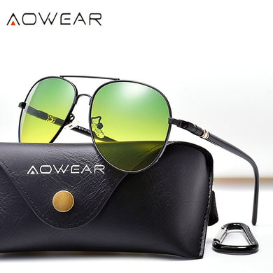 AOWEAR Aviation Day Night Vision Sunglasses Men Polarized Yellow Green Driver Glasses for Day and Night Driving Goggles Sunglass