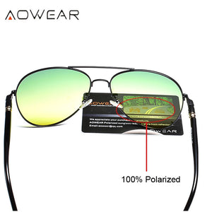 AOWEAR Aviation Day Night Vision Sunglasses Men Polarized Yellow Green Driver Glasses for Day and Night Driving Goggles Sunglass