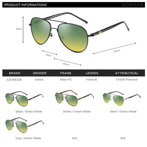 AOWEAR Aviation Day Night Vision Sunglasses Men Polarized Yellow Green Driver Glasses for Day and Night Driving Goggles Sunglass