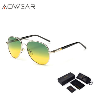 AOWEAR Aviation Day Night Vision Sunglasses Men Polarized Yellow Green Driver Glasses for Day and Night Driving Goggles Sunglass