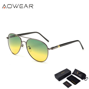 AOWEAR Aviation Day Night Vision Sunglasses Men Polarized Yellow Green Driver Glasses for Day and Night Driving Goggles Sunglass
