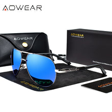 Load image into Gallery viewer, AOWEAR Aviation  Sunglasses Men Polarized Oversized Driving Mirror Glasses Male Brand Designer Retro Eyewear with Case