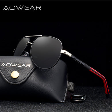 AOWEAR Aviation  Sunglasses Men Polarized Oversized Driving Mirror Glasses Male Brand Designer Retro Eyewear with Case