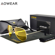 Carica l'immagine nel visualizzatore di Gallery, AOWEAR Brand 3025 Goggles Vision Night Glasses for Driving Polarized Aviation Yellow Sunglasses Men Night Vision Pilot Eyewear