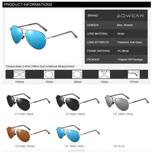 AOWEAR Brand Designer Polarized Aviation Sunglasses Men Retro Mirror Sun Glasses Male Driving Outdoor Goggles Glasses Oculos
