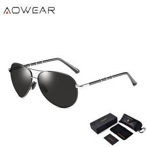 AOWEAR Brand Designer Polarized Aviation Sunglasses Men Retro Mirror Sun Glasses Male Driving Outdoor Goggles Glasses Oculos