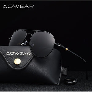 AOWEAR Brand Style Aviation Sunglasses Men Polarized Retro Glasses Man Classic Car Driver Glasses with Case Male oculos de sol