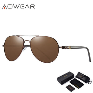 AOWEAR Brand Style Aviation Sunglasses Men Polarized Retro Glasses Man Classic Car Driver Glasses with Case Male oculos de sol