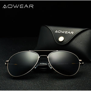AOWEAR Brand Style Aviation Sunglasses Men Polarized Retro Glasses Man Classic Car Driver Glasses with Case Male oculos de sol