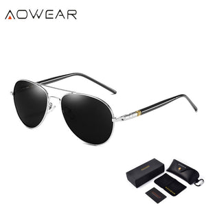 AOWEAR Brand Style Aviation Sunglasses Men Polarized Retro Glasses Man Classic Car Driver Glasses with Case Male oculos de sol
