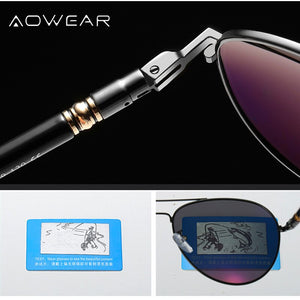 AOWEAR Brand Style Aviation Sunglasses Men Polarized Retro Glasses Man Classic Car Driver Glasses with Case Male oculos de sol