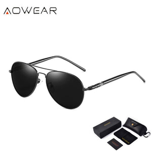 AOWEAR Brand Style Aviation Sunglasses Men Polarized Retro Glasses Man Classic Car Driver Glasses with Case Male oculos de sol