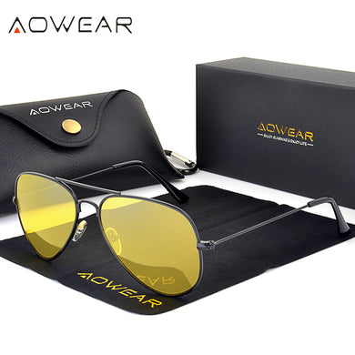AOWEAR Classic 3025 Night Vision Glasses Women Polarized Yellow Aviation Sunglasses for Woman Men Night Goggles Driving Eyewear