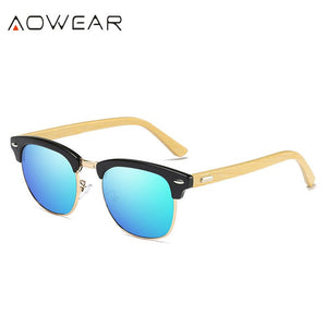 AOWEAR Classic Bamboo Vintage Sunglasses Women Polarized Small Wood Retro Sun Glasses Ladies Wooden Glasses Gafas Sol