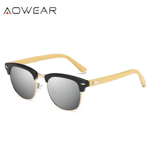 AOWEAR Classic Bamboo Vintage Sunglasses Women Polarized Small Wood Retro Sun Glasses Ladies Wooden Glasses Gafas Sol