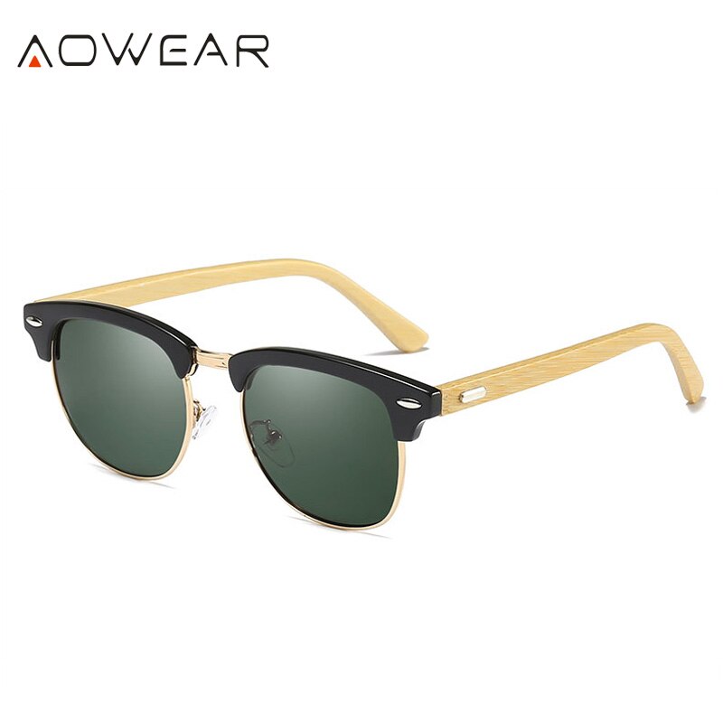 AOWEAR Classic Bamboo Vintage Sunglasses Women Polarized Small Wood Retro Sun Glasses Ladies Wooden Glasses Gafas Sol