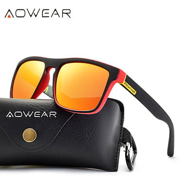 AOWEAR Classic Men Square Sunglasses Vintage Plastic Mirror Polarized Sun Glasses Male Women Driving Eyewear Goggle with Case
