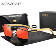 Load image into Gallery viewer, AOWEAR Classic Polarized Cat Eye Mirror Sunglasses for Women Bamboo Temples Vintage Sun Glasses Ladies Shades Sun Glasses Gafas