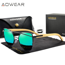 Load image into Gallery viewer, AOWEAR Classic Polarized Cat Eye Mirror Sunglasses for Women Bamboo Temples Vintage Sun Glasses Ladies Shades Sun Glasses Gafas
