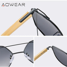 Load image into Gallery viewer, AOWEAR Classic Polarized Cat Eye Mirror Sunglasses for Women Bamboo Temples Vintage Sun Glasses Ladies Shades Sun Glasses Gafas