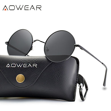 AOWEAR Classic Round Sunglasses Women Polarized Punk Sun Glasses Unisex Steampunk TAC Lenses Eyewear for Men Woman okulary