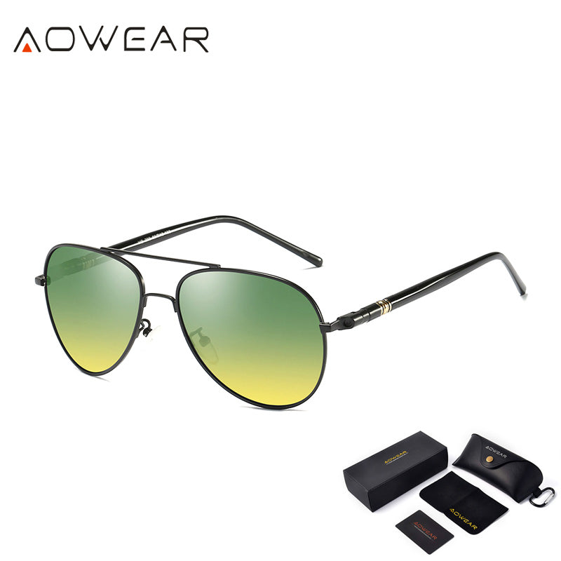 AOWEAR Day Night Vision Sunglasses Men Polarized Aviation Day and Night Sight Car Driving Glasses Anti-glare HD Driver Goggles