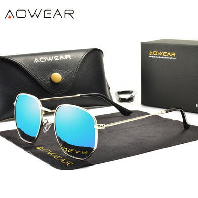 AOWEAR Famous Brand Designer Polarized Hexagon Sunglasses Women Vintage Mirror Shade Sun Glasses for Ladies Gafas Sol Mujer 3548