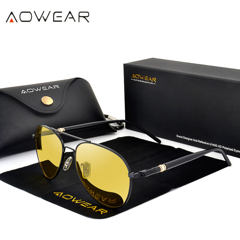AOWEAR Famous Brand Night Vision Glasses for Driving Night Yellow Polarized Sunglasses for Men Women Pilot Driver Sun Glasses